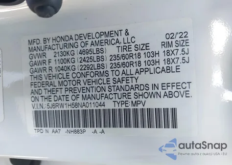2022 Honda Cr-V 2Wd Ex z USA, uszkodzony, nr VIN 5J6RW1H58NA011044